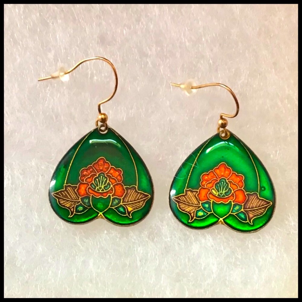 1” Floral Cloisonné Earrings on New Gold Plated EarWires